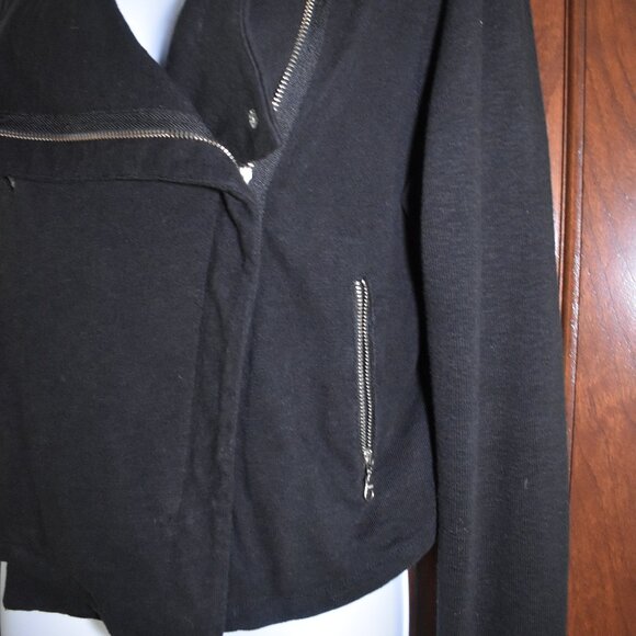 Hi Line Black Cotton Moto Biker Jacket Size Large Asymmetrical Zip - Picture 3 of 16